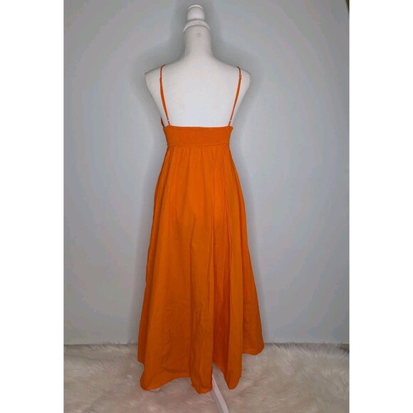 Zara Womens Orange Dress Long Sweatheart Neck Cotton Sleeveless Beach Size M - Picture 2 of 13